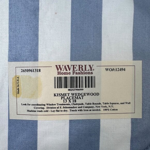 Waverly Kismet Wedgewood 13x18 Reversible Placemats Blue Stripe Polka Dot Set of - Picture 3 of 6